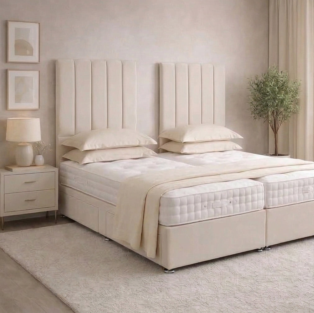 Bromley 1000 Pocket Hand Stitched Cool Blue - 6'6 Length Zip And Link Divan Bed Sets