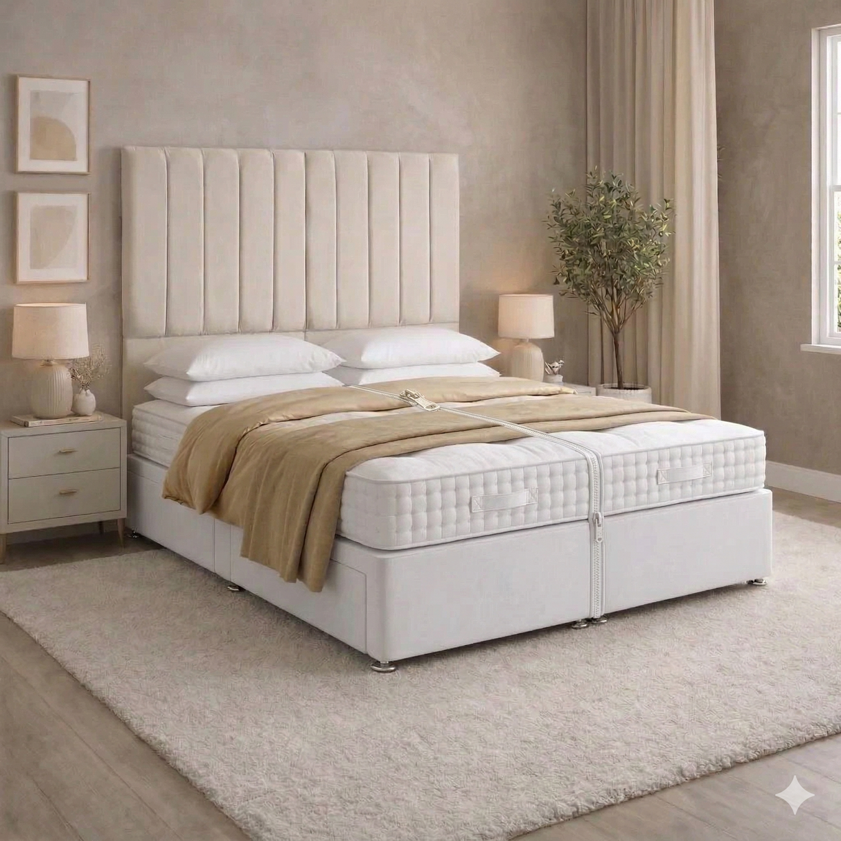 Dorchester 2000 Pocket Hand Stitched Memory Foam - 6'3 Length Zip And Link Divan Bed Sets