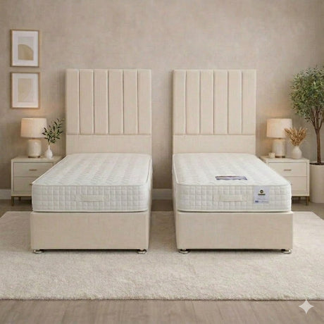 Sussex 1000 Pillowbox Pocket Hand Stitched Cool Blue - 6'6 Length Zip And Link Divan Bed Sets