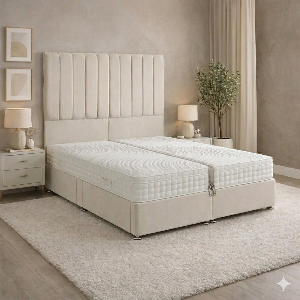 Sussex 1000 Pillowbox Pocket Hand Stitched Cool Blue - 6'3 Length Zip And Link Divan Bed Sets