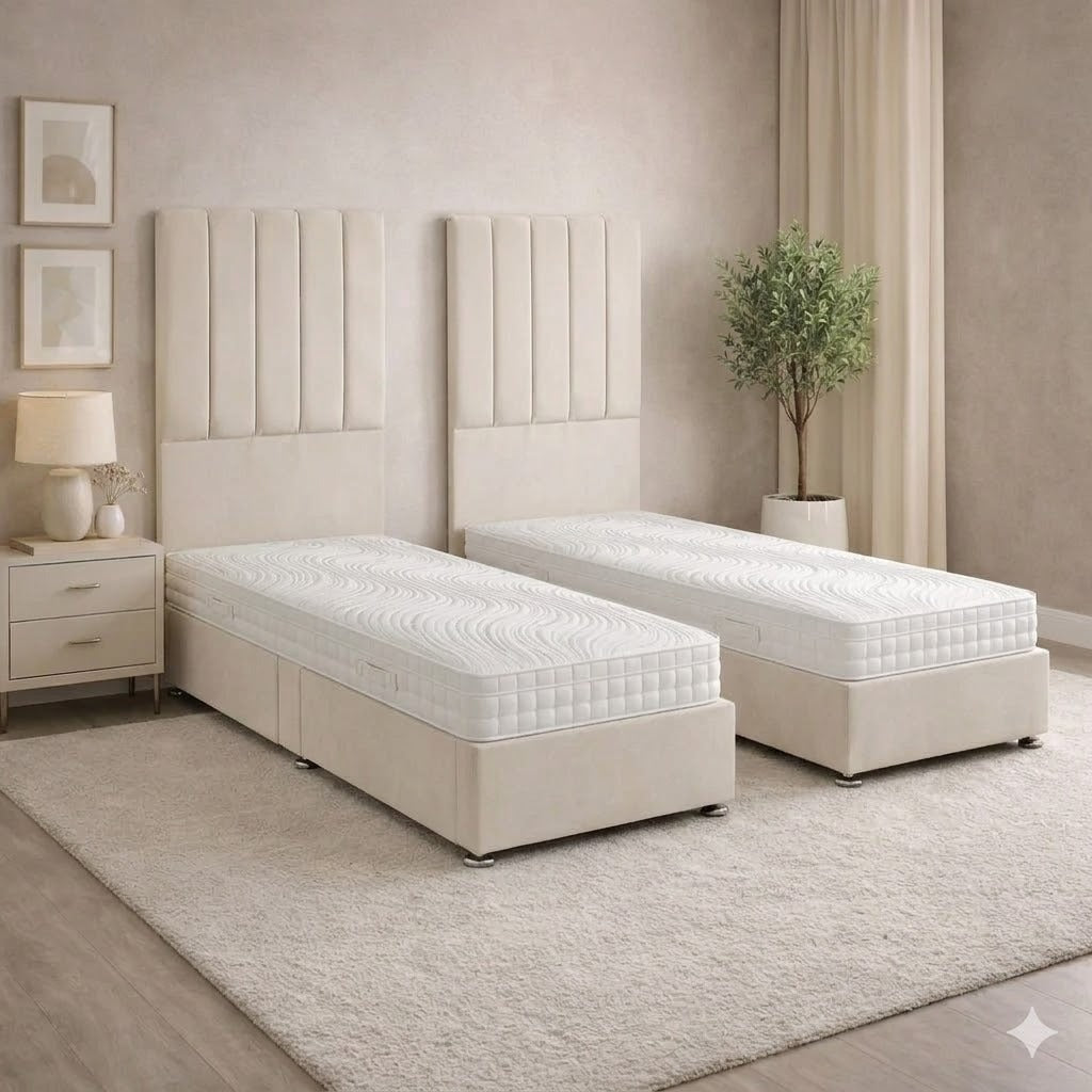 Sussex 1000 Pillowbox Pocket Hand Stitched Cool Blue - 6'3 Length Zip And Link Divan Bed Sets